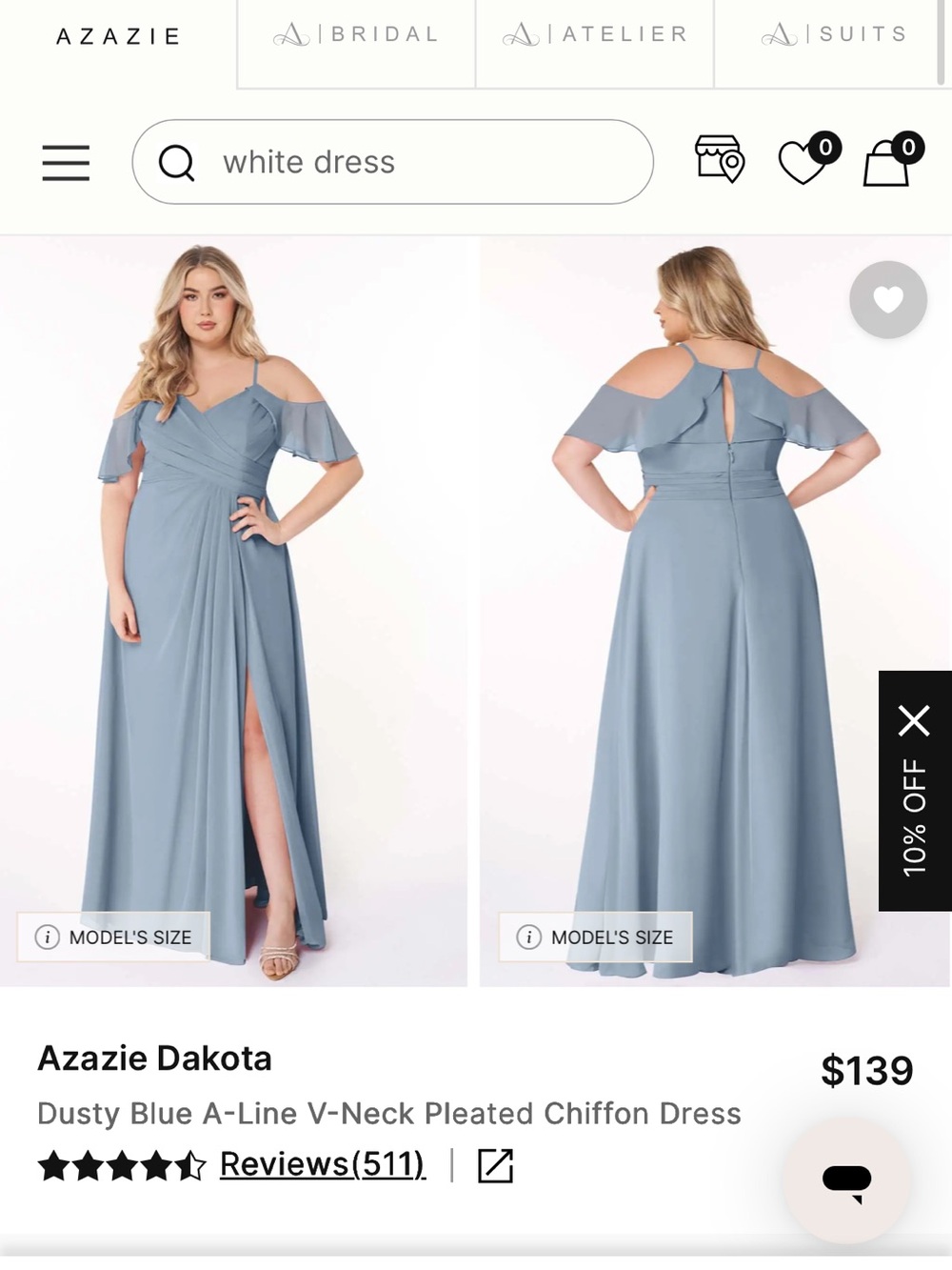 Azazie Dusty Blue Dakota Cold-Shoulder A-Line Chiffon Gown